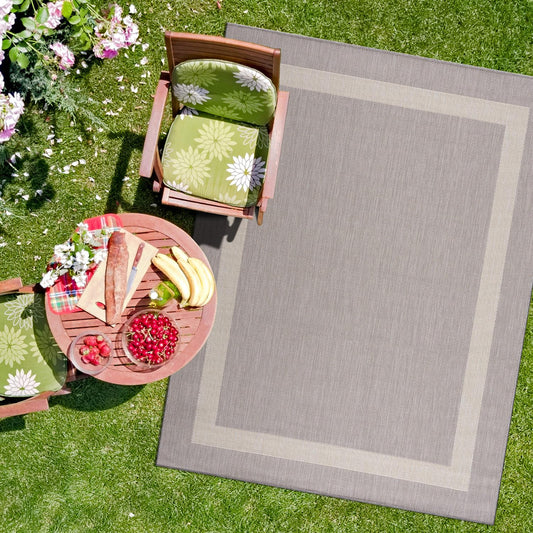CAMILSON Outdoor Rug 8x10,Modern Outside Rugs for Patios Porches Waterproof Durable Washable Non-Shedding, Easy-to-Clean Indoor Outdoor Area Carpet (8 x 10, Bordered - Gray/White)
