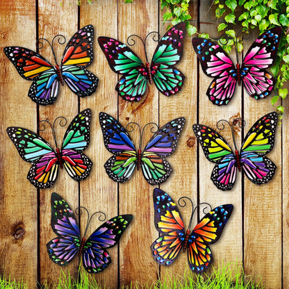 Jetec 8 Pcs Metal Butterfly Wall Decor 6.5 Inch Outdoor Butterflies Wall Art Sculpture 3D Butterfly Hanging Decoration for Spring Outside Fence Garden Yard Home Patio Balcony(Cute Style)