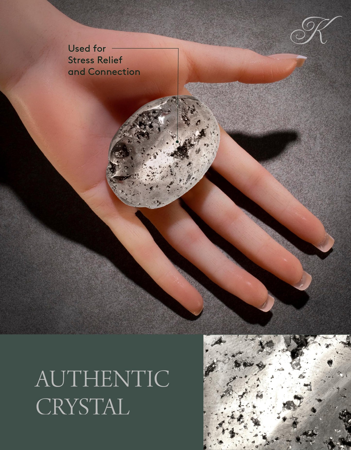 KALIFANO Pyrite Palm Stone - High Energy Iron Piedra Pirita from Spain with Healing Properties (Information Card) Fools Gold Rock Reiki Crystal Used for Increased Willpower and Manifestation
