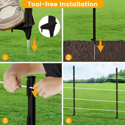 Toriexon Electric Fence Posts 25 Pack, 48 inch Step in Fence Post, Temporary Plastic Fence Posts for Farm Protection, Sturdy Fencing Post for Garden Yard, Black