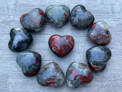 GAF TREASURES Bloodstone Gemstone Hearts, Polished Bloodstone Puffy Hearts, Bloodstone Crystal Palm Stone, Bloodstone Healing Crystal Hearts (1 Heart)