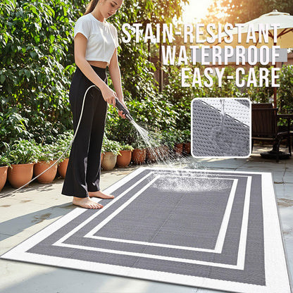 OLANLY Outdoor Rug 5x8 ft Waterproof, Reversible Outdoor Plastic Straw Rug, RV Mat, Indoor Outdoor Carpet Clearance for Patio, Camping, Balcony, Deck, Backyard, Grey & White
