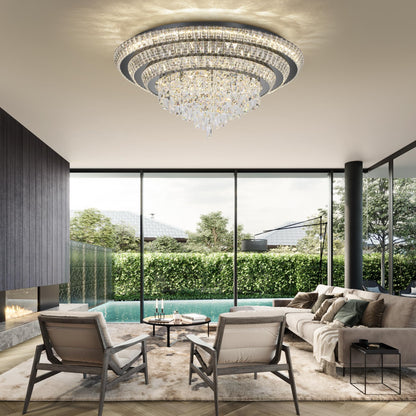 30 inch Crystal Flush Mount Black Chandelier, Modern Raindrop LED Ceiling Light, 3CCT Dimmable & Brightness Adjustable,Remote/APP ,Elegant Chandeliers for Bedroom Hallway Dinning Room Living Room