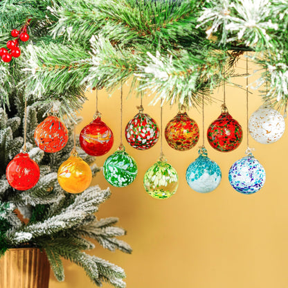 Set of 12 Hand Blown Glass Ball Ornaments Decorative Hanging Ornaments Glass Gazing Balls Witches Balls Decor for Outdoor Patio Garden Window