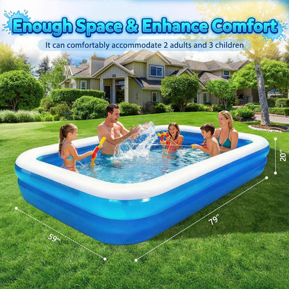Full-Sized Inflatable Swimming Pool, Extra Large Blow Up Pool, Heavy Duty Above Ground Pool with Drain Valve, Leakproof Family Swim Pool for Backyard Patio Garden Outdoor Party(79''x59''x20'')
