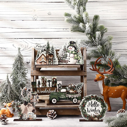 Yuntau 6 Pcs Winter Wonderland Wooden Table Decorations Christmas Wood Tabletop Sign Centerpiece Rustic Decorations for Office Farmhouse Home Decor