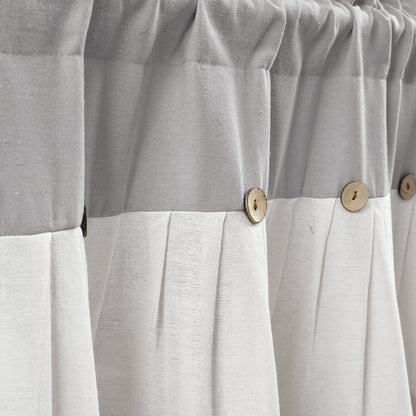 Lush Decor Linen Button Farmhouse Valance Curtians 52"W x 18"L Gray & Off White - Linen Valances For Windows - Kitchen Curtains Valances