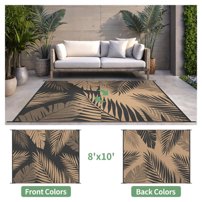 sarben Outdoor Rug 8’x10’ Waterproof for Patio Clearance, Reversible Indoor Outdoor Plastic Straw Camping Rug Carpet, RV Mat, Large Area Rug for Deck, Backyard, Balcony, Porch, Beach, Black & Brown