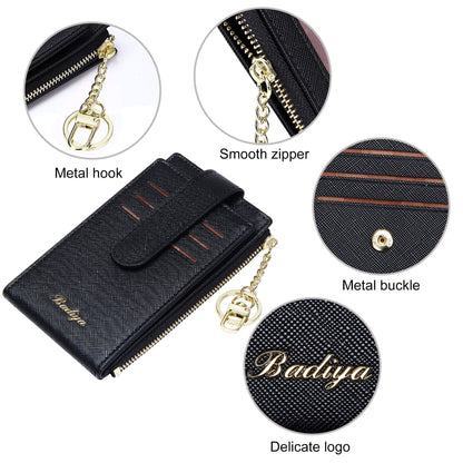 Badiya Slim Women Wallet RFID Blocking Bifold Compact 9 Card Slots Holder Wallets Soft Leather with Zipper Coin Pocket 2 ID Window