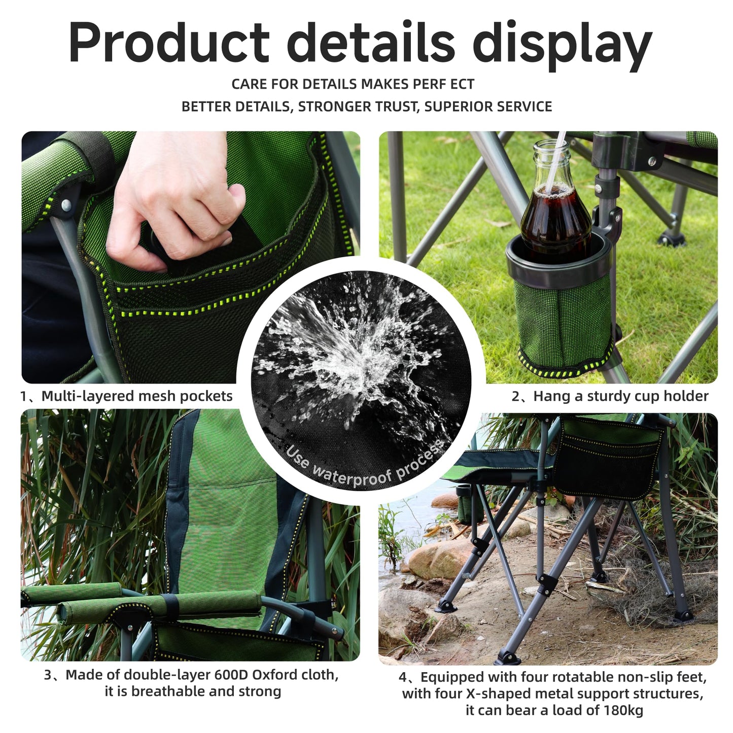 Anmiro Folding Camping Chair with Cup Holder and Storage Bag, Heavy Duty Support 400 LBS, Oversized Collapsible Portable Camping Chair for Outdoor Camp, Picnic, Travel, Fishing Green