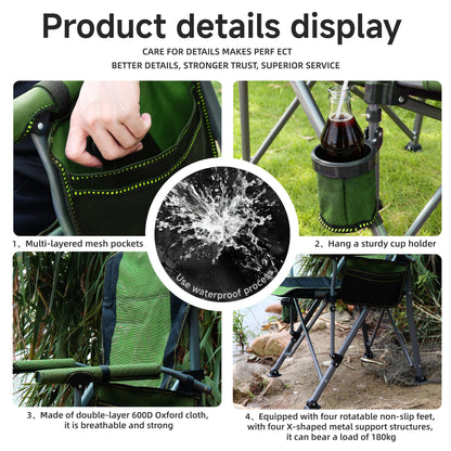 Anmiro Folding Camping Chair with Cup Holder and Storage Bag, Heavy Duty Support 400 LBS, Oversized Collapsible Portable Camping Chair for Outdoor Camp, Picnic, Travel, Fishing Green