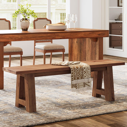 TRIBEWOOD Solid Wood Dining Bench with A-Shaped Legs, 55.12-Inch Farmhouse Entryway Bench Indoor for Hallway, Kitchen, Dining Room, Living Room (Brown)