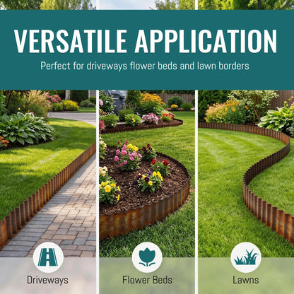 ZXZYHFTY Corrugated Metal Garden Edging, 6" x 20Ft Rusty Landscape Border for Lawn, Flower Beds, Paver Edging, Durable Garden Fence.