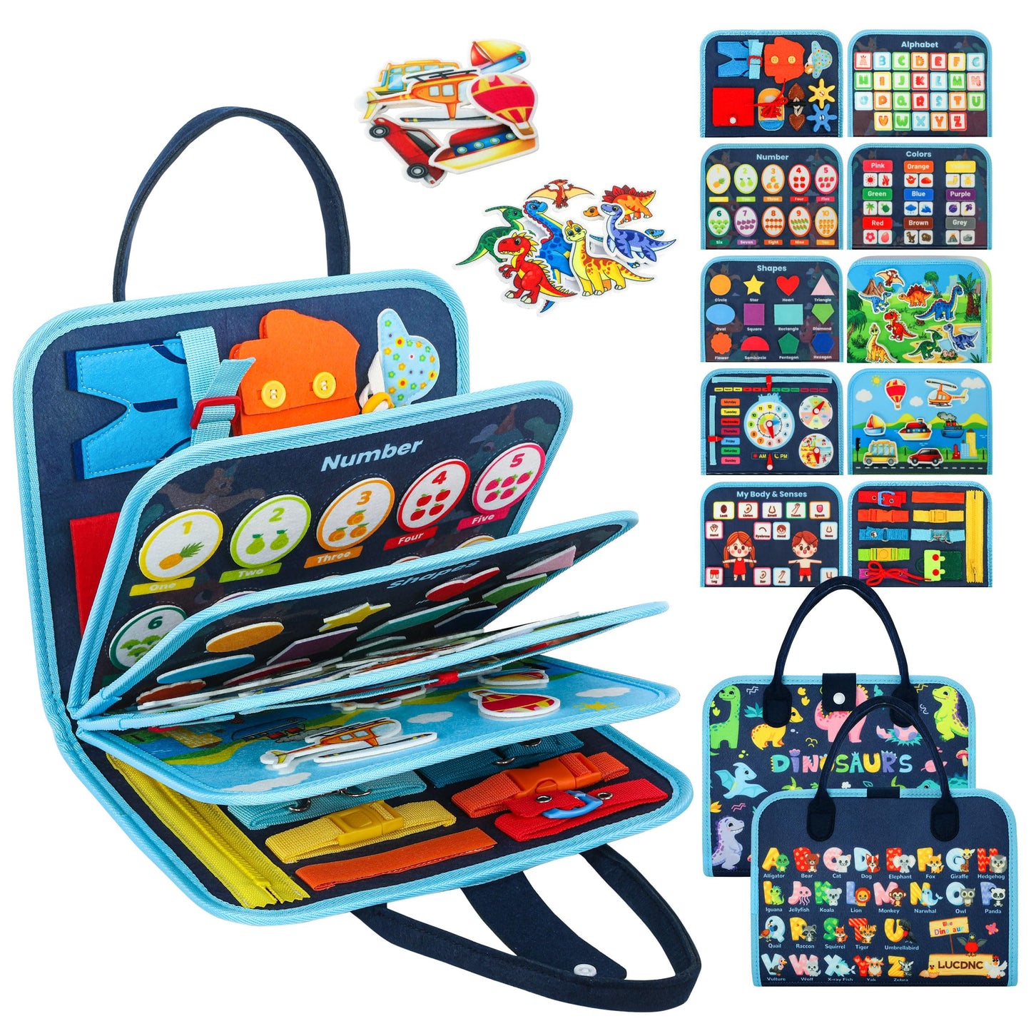 Toddler Busy Board Montessori Toys for 3 Year Old Birthday Gifts for Kids 10 Pages in 1 Soft Felt Activity Book Develop Fine Skills Educational Learning Sensory Travel Toys for Airplane Car