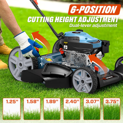 SENIX 21-Inch Gas Lawn Mower, 144cc 4-Cycle Engine, 2-in-1 Mulching & Side Discharge, 6-Position Height Adjustment, Push Walk-Behind Mower for Residential Yard & Garden