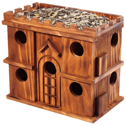 MIXUMON Wooden Bird Houses for Outside – 9 Rooms Large Bird House, Carbonized Pine Rustic Finish, 1.5" Entrance Holes, Cleaning Doors, Outdoor Birdhouse Nesting Box (Rustic, 9 Rooms)