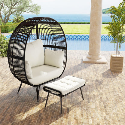 Tangkula Oversized Wicker Egg Chair with Ottoman, Patio Lounge Basket with 5 Soft Cushions, Stable Metal Frame, Gorgeous Indoor Outdoor Lounge Chair, Ideal for Living Room, Backyard, 450 LBS Max Load