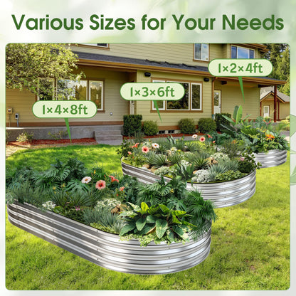 NEWBULIG 4x2x1ft Heavy-Duty Oval Galvanized Raised Garden Bed Outdoor, Metal Planter Box for Vegetables/Flowers/Herbs, Raised Flower Bed for Gardening, Open Bottom, Easy Assembly, Safe Edges