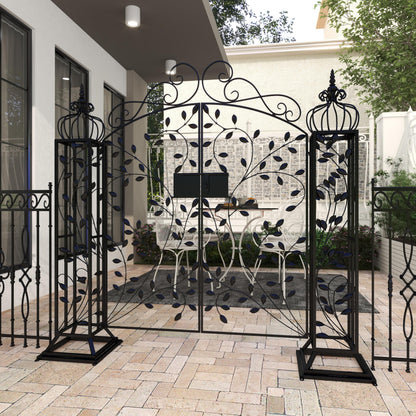 Deco 79 Metal Indoor Outdoor Scrollwork Arched Gate Garden Arbor with Vines and Latch Lock Closure, 70" x 15" x 65", Black