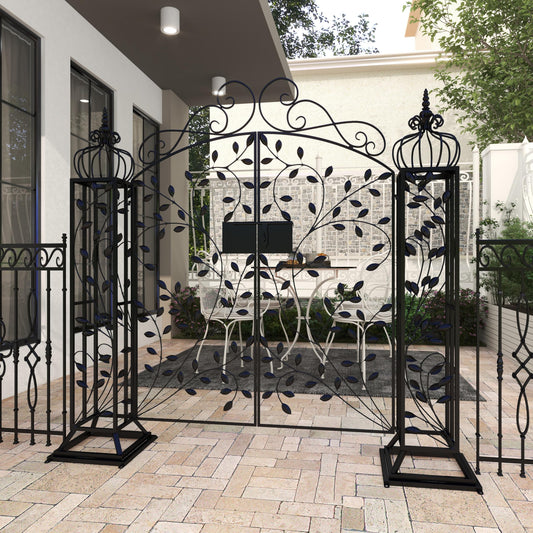 Deco 79 Metal Indoor Outdoor Scrollwork Arched Gate Garden Arbor with Vines and Latch Lock Closure, 70" x 15" x 65", Black