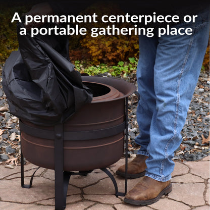 Sunnydaze 23-Inch Cauldron-Style Smokeless Wood-Burning Fire Pit with Cover and Poker - Steel Outdoor Smokeless Fire Pit for the Backyard