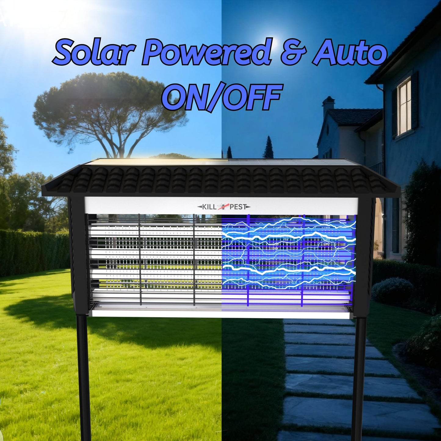 ZETAWALE Solar Bug Zapper Outdoor Mosquitos Zapper Solar Powered Bug Zapper Outdoor Camping Fly Control for 4000 sq.ft Waterproof Fly Killer Solar Mosquito Zapper for Garden Lawn and Back Yard