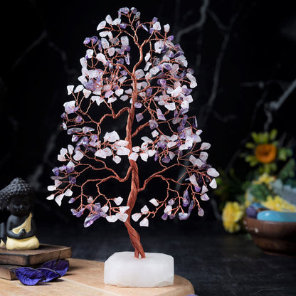Crocon® Amethyst & Rose Quartz Crystals Tree Home Decor, Birthday Gifts for Women, Sister Gemstone Gift for Her Money Tree Crystals & Healing Stones House Warming Gift New Home, Purple Decor Present