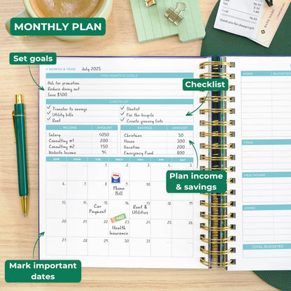 Clever Fox Budget Planner & Monthly Bill Organizer With Pockets. Expense Tracker, Budgeting Journal & Financial Book. Large, 8x9.5" (Dark Blue)