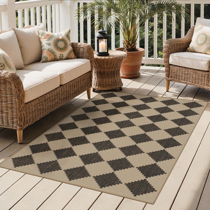 GENIMO Indoor Outdoor Area Rug 5'x8', Checkered Easy Jute Rug Machine Washable, Easy-Cleaning, Non Slip Geometric Outdoor Carpet for Patio, Living Room, Backyard, Porch, Deck, Balcony