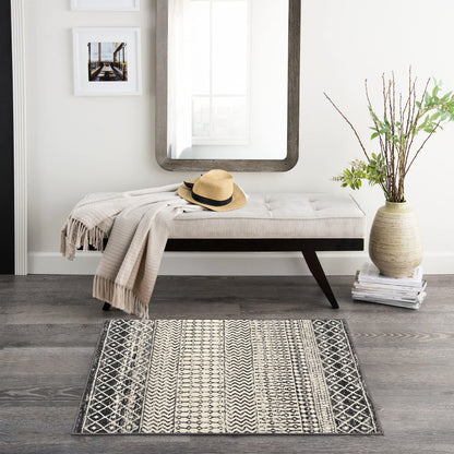 Nailttos Moroccan Area Rug, 2x3 Black Distressed Entryway Rug Non-Slip Small Rug, Soft Low-Pile Washable Indoor Door Mat Floor Carpet for Entrance Bedroom Kitchen Bathroom