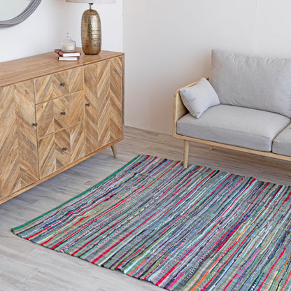 HOMEMONDE Boho Chindi Rag Rug 20"x32" Multi Green Recycled Soft Cotton Fabric Hand Crafted Reversible Boho Rugs for Entyrway, Doormat, Kitchen, Bedroom, Living Room