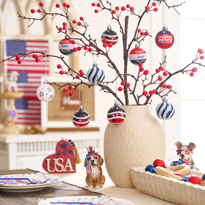 Valery Madelyn 4th of July Tree Decorations for Patriotic Memorial Day Ornaments, 16ct 2 Inches Red White Blue Shatterproof Americana Hanging Ball Decor for Independence Day USA 250th Anniversary