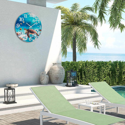 Yoiolclc Outdoor Clock Waterproof Ocean Nautical Wall Clocks for Patio Pool Garden Bathroom Home Decor(12 Inch,Blue,Sea Turtle)