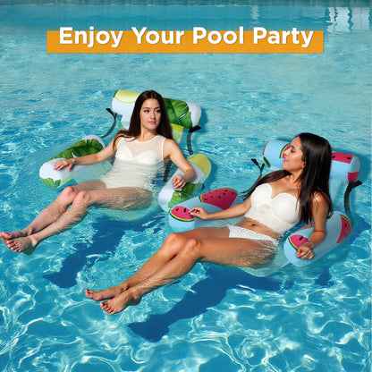 Funscape Pool Floats Chairs Adult, 2 Packs Heavy Duty Inflatable Swimming Pool Lounges, Fabric Floating Hammock Seat, Kid Blow Pool Noodle, Lake Raft Floaties, Fun Summer Beach Water Party Game—Fruits
