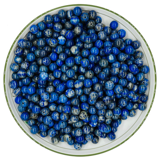 WHNKFB 10mm 50PCS Natural Lapis Lazuli Round Beads, Deep Blue Pyrite-Flecked Loose Gemstone Beads for Jewelry Making Craft - 4mm 6mm 8mm 10mm Options with Free Elastic Cord