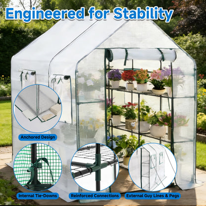 SUNGIFT Greenhouse for Outdoors, Walk-in Greenhouses 56 x 85 x 77 Inch, Portable Green House 3 Tiers 20 Shelves for Garden, Patio, Backyard, White