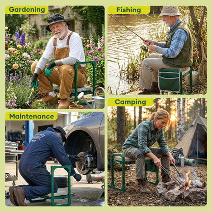 Saker Garden Kneeler and Seat Foldable Gardening Stool with Extendable Legs & Thickened Pad, Tool/Storage Bag, Heavy Duty 500lbs Support for Elderly, Gardening, Outdoor Use