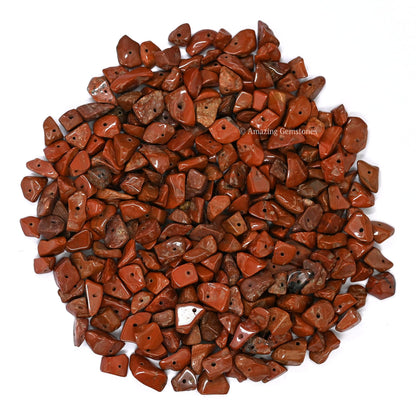 Red Jasper Pre Drilled Natural Crystals Crushed Chips Beads for Jewelry Making, DIY Handmade Healing Crystals (25 Inch Strand)