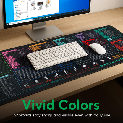 HURUC Excel Cheat Sheet Desk Pad – XL Excel Mouse Pad with Shortcut Keys & Formulas | 31.5"x11.8" Waterproof Non-Slip Desk Mat, HD Print, Stitched Edges for Work & Gaming