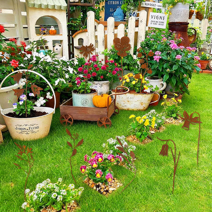 RumonZS 9 Pcs Rusty Metal Flowers Rustic Spring Plants Rusty Metal Garden Stakes Decor for Outside Yard Art Decorative Garden Stakes Potted Plants Lawn Yard Walkway and Flower Garden