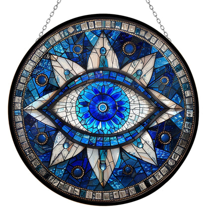 365CUSGIFTS Evil Eye Stained Glass Sun Catcher with Mountain Stained Glass Window Hanging, Suncatchers for Windows Hanging, Lavender Wall Decor, for Women/Friends/Lover