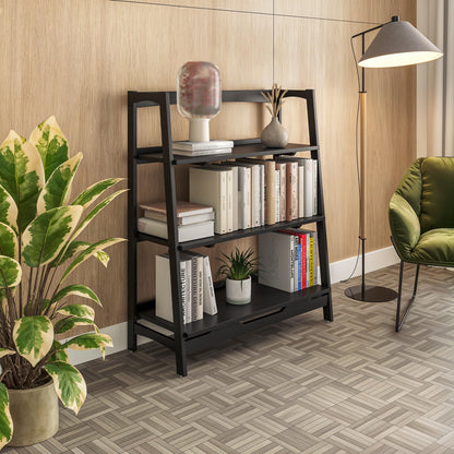 Camaflexi Mid Century Solid Wood Open Shelving Unit - Black Finish