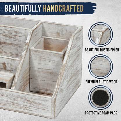 HBCY Creations Rustic Wooden Desk Organizer Set, 3-Piece Whitewashed Mail Organizer for Desktop - Great for Rustic or Industrial Home Decor