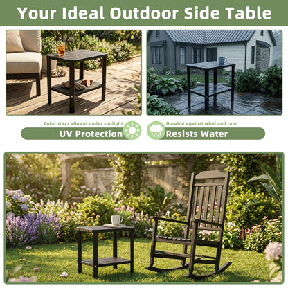 Outdoor Side Table, 2-Tier Small Table, Weather Resistant Outdoor End Tables, Patio Furniture for Garden, Porch, Pool, Lawn, Backyard or Indoor Bedroom