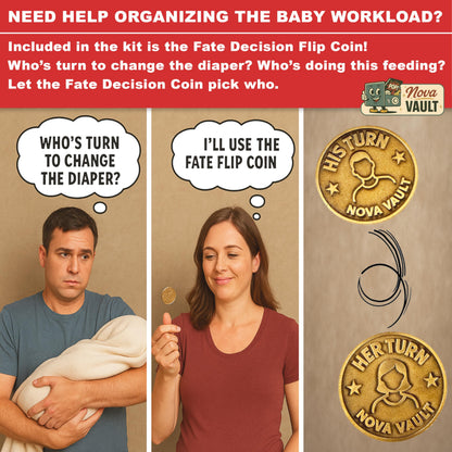 Nova Vault Funny Emergency Baby Newborn Kit Includes Wet Wipes, Flip Coin, Stickers, Jokes, Badge, Bag, Earforam. Ultimate Baby Shower, Family and Freinds Novelty Gag Gift