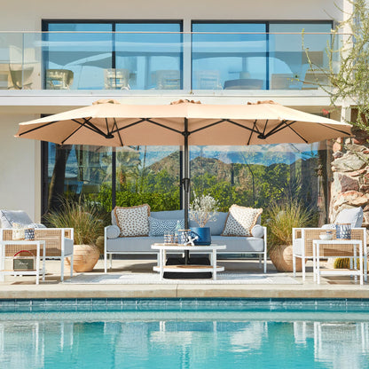 SUPERJARE 13FT Outdoor Umbrella for Patio, Double sided Pool Umbrellas with Fade Resistant Canopy, Large Table Umbrella for Deck, Market, Backyard - Beige(No Base)