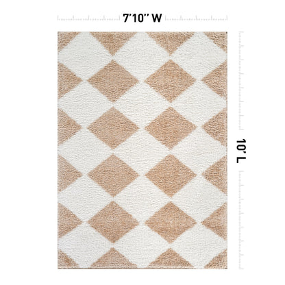 Rugshop Diamond Wave Shag Area Rug Beige 7' 10" x 10' Perfect for Large Living Rooms, Dining Areas, or Master Bedrooms