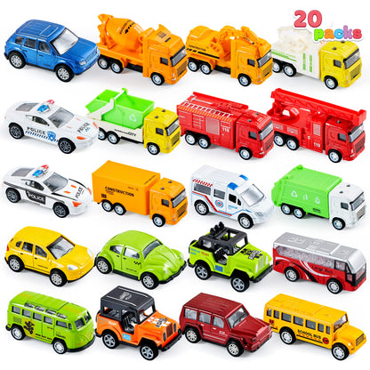 JOYIN 20PCS Die Cast Pull Back Cars, Metal Toy Cars, Car Toys Bulk, Vehicle Set for Toddlers, Kids Party Favors, Cake Toppers, Stocking Stuffers, Race Cars Toys for Boys