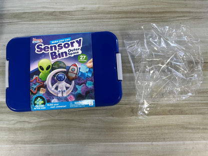 JOVA Klever Kits Outer Space Sensory Bin for Toddlers with Glow in The Dark Alien and Rocks, Sandbox with Lid Dual-Color Sand, Preschool Learning Activities Gifts for Boys Girls Age 3+