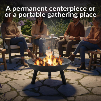 Sunnydaze 30-Inch Cast Iron Heavy Duty Fire Pit for Outside - Wood Burning Outdoor Fire Pit Bowl with Handles - Gray
